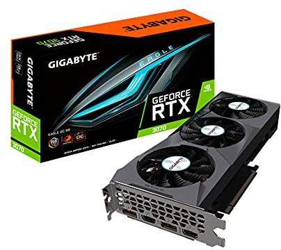 Gigabyte GeForce RTX 3070 Eagle OC 8G (REV2.0) Carte Graphique, 3 Ventilateurs WINDFORCE, LHR, 8 Go 256 Bits GDDR6, GV-N3070EAGLE OC-8GD Carte vidéo