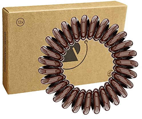 Reskthetic® Spiralhaargummis Damen & Herren – Starker Halt ohne Ziepen, Anti-Haarbruch Zopfgummis rutschfest für Sport, Dickes & Dünnes Haar (braun, 12 x 4 cm)