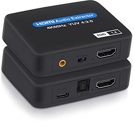 Estrattore HDMI 4K @ 60Hz a HDMI + Ottica Toslink SPDIF + Uscita Audio 3.5mm - Adattatore Convertitore per Fire Stick, Xbox, Laptop - Supporto 1080P 3D