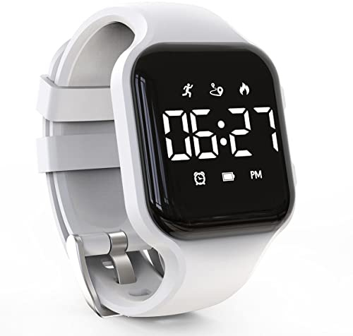 Focwony LED Kids Multifunction Steps Counting Digital Watch, Non-Bluetooth Pedometer Wristwatch, Stopwatch, Alarm Clock, Calories for Women Children Girls Boys (White)