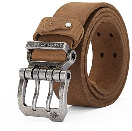 BISON DENIM Gürtel Herren Echt Leder Doppeldorn Ledergürtel Herren 38mm | Retro Cowboy Herrengürtel für Jeans Casual Arbeit, Jeansgürtel mit Alloy Schnalle, Geschenkbox