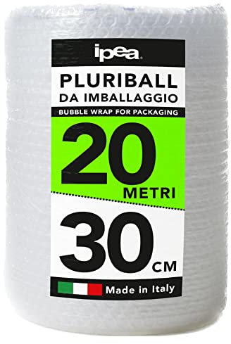 IPEA Luftpolsterfolie für Verpackung und Versand – Rolle 20 Meter x 30 cm – Made in Italy – 55 g/m² - Pluriball Luftblasen zum Schutz, Polsterung, Verpackung von Gegenständen im Transport – Reißfest