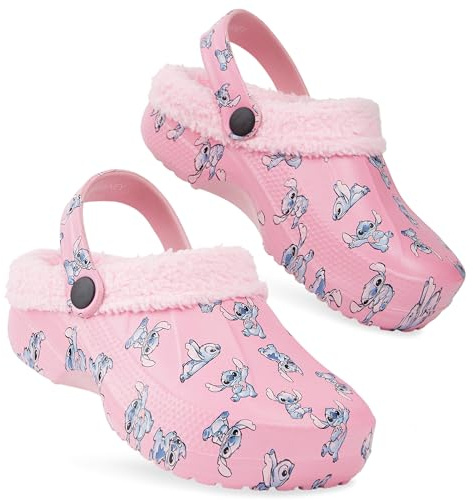 Disney Stitch Zuecos Invierno Niña con Forro Polar y Charms Extraíbles (Rosa Stitch, 34-35 EU)