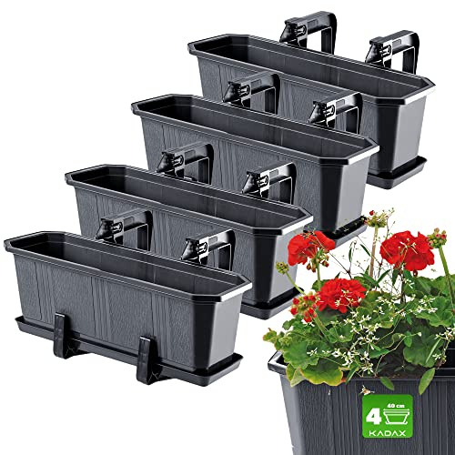 KADAX Set 4 x 40 cm blomlåda antracit, balkonglåda av plast, planteringslåda för blommor och örter, hållbar balkongkruka, blomkruka för balkong