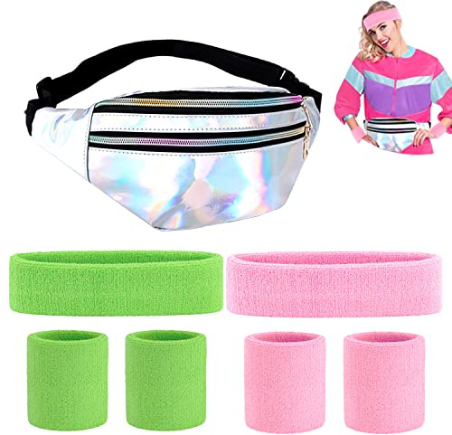 TUZHE 80er jahre outfit damen herren Bauchtasche, 90er 80er jahre accessoires neon party outfit für Retro Party Thema Karneval