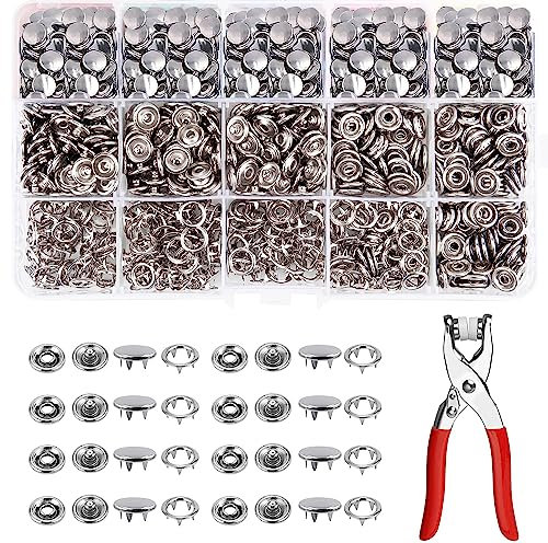 Druckknopf Set Jersey Druckknöpfe Metall mit Zange 200Sets Feste Knöpfe Werkzeug Für DIY Basteln Kinderbekleidung Kleidung Taschen 9,5 mm (Feste)