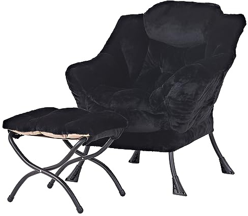 Tiita Fauteuil de relaxation moderne avec tabouret, fauteuil de lecture avec repose-pieds, pour chambre à coucher, salon, dortoir d'étudiant, jardin et cour