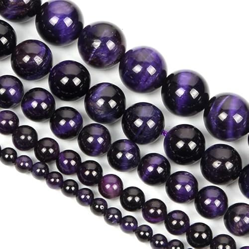 Natursteinperlen, mehrfarbig, Tigerauge, lose Distanzperlen für die Herstellung von Armbändern, Schmuck, DIY-Zubehör, 4/6/8/10/12 mm, Lila AB, 10 mm, ca. 38 Stück