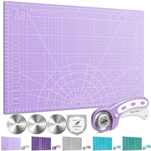 Miuzei Tapete de Corte A3 con Cutter Circular,Alfombrilla de corte autorreparable y Cuchillas de Recambio,Accesorios de Costura,Ideal para Costura y Manualidades Cutting mat,Lavanda Base de Corte