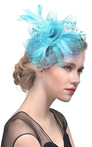 Fascinator Damen, Fascinator Damen Hut Blume Mesh Feder Kopfbedeckung Tea Party Bankett Hüte Cocktail Party Kopfschmuck Frauen Elegant Kirche Hochzeit Haarschmuck Flower Federn Stirnband