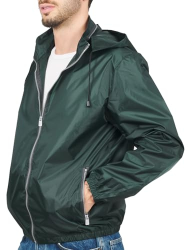 PERLETTI Giacca a Vento Donna Uomo Impermeabile - Giubbino Antivento Antipioggia Ultra Leggero con Cappuccio e Tasche - Giacca Sportiva Viaggio Unisex Outdoor Ripiegabile con Custodia (Verde, L)