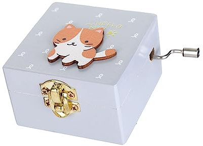 TOPBATHY Scatola Musicale Legno Forma di Gattino Carillon Manovella per Decorazioni di Compleanno e Regali per e Natale Colori e Stili Variabili