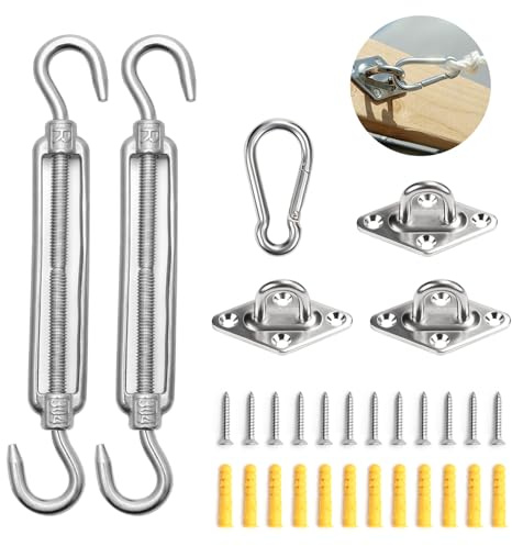 Sail Shade Fixing Kit, Shade Sail Fixings, M6 Stainless Steel Sun Sail Fixing Kit Heavy Duty Hardware Kit for Garden Patio Pergola Triangle Square Rectangle Sun Shade Sails Shade Cloth (Triangle)