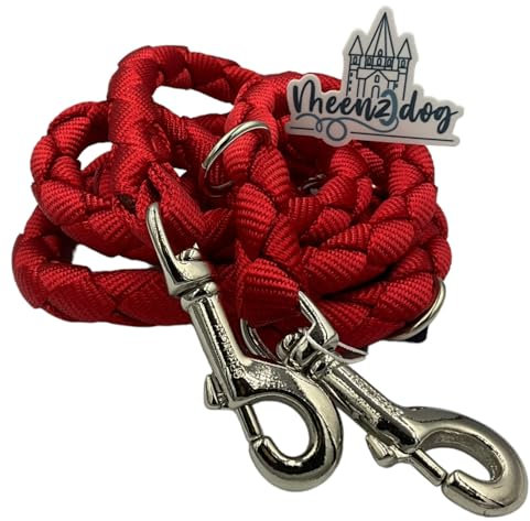 Meenzdog-verstellbare Hundeleine - Handmade in Germany-besonders geeignet für mittelgroße bis sehr große Hunde-Extrem stabil-Umhängeleine und Doppelleine 3fach verstellbar - rot (2,5m)