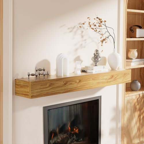 EASYEGO Kaminregal 183 cm, rustikale Holzsims für über dem Kamin, handgefertigtes schwebendes Kaminregal, Wandmontage, Bauernhaus-Dekoration, mit gebürsteter Oberfläche (72 x 8 x 5 cm, rustikal,