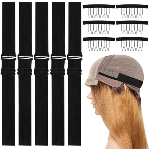 Sibba Elastic Wig Band 12Pcs Adjustable Hair Strap Wig Comb Hairpin,Black | Wigs Extensions Bands, Bonnet Extense, Clip Hooks, Accessories, Unisex, Fit DIY, Sewing Making, Hat Fixed