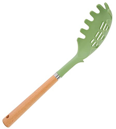 UTHCLO Silicone Spaghetti Spoon and Noodle Strainer with Wooden Handle, Metal Ring Pasta Server Utensil for Kitchen Cooking and Salad Serving, Random Color