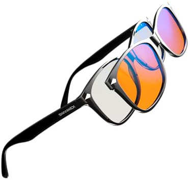Swanwick Ensemble classique à clipser magnétique jour et nuit – Lunettes de blocage de la lumière bleue de qualité supérieure, verres transparents, bloque la lumière bleue des PC de jeu, smartphone