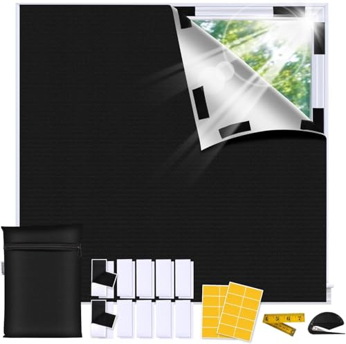 Bemece Portable 100% Blackout Blind, DIY Cut,No Drill, Fit Any Size-400*145 | Light/Heat Block, UV Protect, 420D Oxford PU Silver Coating, Stick-on/Velcro Fit, Trim-to-Fit, Portable, for Nursery/Bedroom