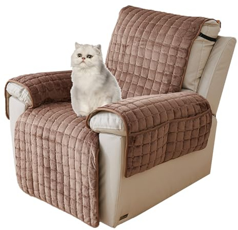 QSZTJJ Sesselschoner Sesselauflage Sesselbezug rutschfest,Armlehnenschoner Fernsehsessel Bezug Relaxsessel BezüG FüR Zuhause Mit Kindern (Kaffee hat Taschen,1 Sitz (53×190CM))