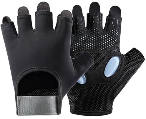 PTJJXA Gym Gloves for Men Women, Breathable Weight Lifting Gloves with Non-Slip Silicone, Padded Palm Grip Protection, Cool Fabric, Half Finger Gloves for Fitness Training Exercise Cycling (Black, M)