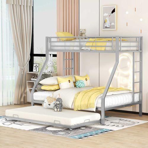 NIUAWASA Etagenbett, Metallbett Mit Ausziehbarem Bett, Leiter Auf Beiden Seiten Einfach Zu Montieren Silber-Ohne Matratze