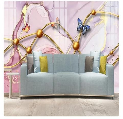vsdhlsidgl 3D-Wandbild, kreative Wandkunst, rosa Welle, goldene Kugel, Tapete, Schlafzimmer, Wohnzimmer, TV-Hintergrundwand, wasserdichte Seidenleinwand, 150 x 105 cm (59,1 x 41,3 Zoll)