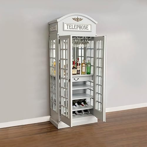 White Star Drinks Cabinet – Iconic BT Telephone Box Style Bar 2 Doors- Grey Colour