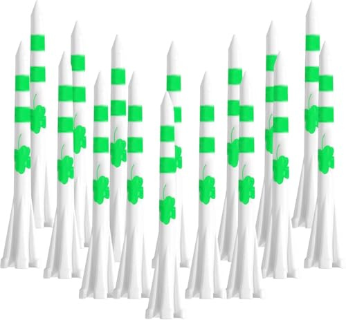 LOVMEAD Golf Tees Kunststoff Unbreakable Lange Kurze 60 Stück, Golf Tee 3 1/4 2 3/4 1 1/2 Inch Flat Stark Dauerhaft für Eisen Schüsse Reduzieren Reibung (Grünes Kleeblatt, 83mm)