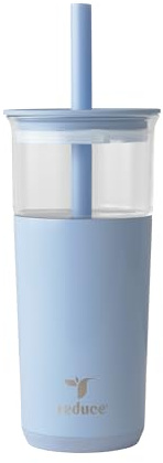 REDUCE Aspen 20 oz Vacuum Insulated Glass Tumbler with Lid & Extra Wide Straw - Keeps Drinks Cold for 12 Hrs - Ideal for Iced Coffee, Smoothies & Boba - Dishwasher Safe, Soft Base - Glacier