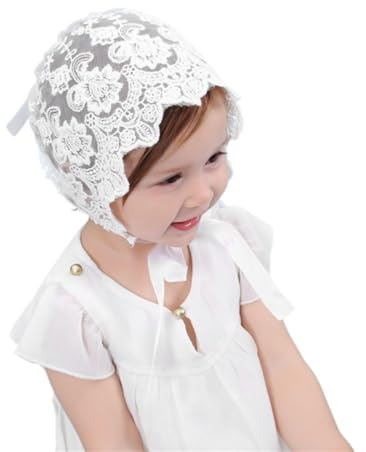 QEXUJOW Hüte, Mützen & Caps für Baby-Mädchen Hut für Babys, Mädchen, Spitzenhut, Taufhut, Baby-Prinzessin, Sonnenhut, Blumenhut, Foto-Requisiten (weiß)