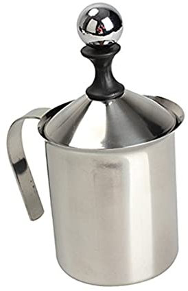 PHENOFICE Schiumalatte Manuale in Acciaio Inox Da 400 Ml Pannarello Per Latte A Doppia Rete Schiuma Di Latte Facile E Veloce