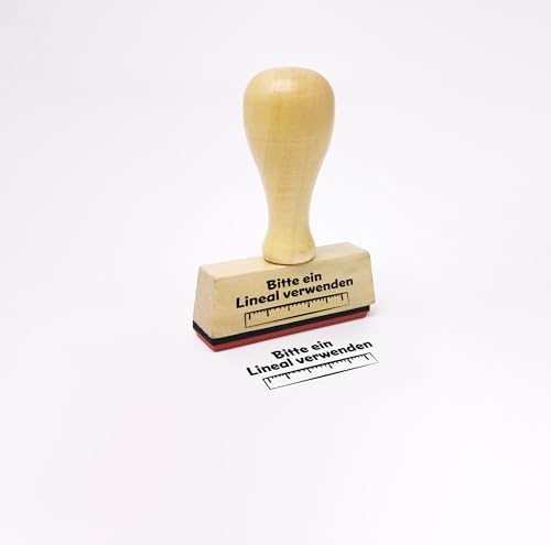 Stemplino® Lehrerstempel - Bitte ein Lineal verwenden! - 50mm x 15mm - Holzstempel mit Text für Lehrer zum Korrigieren von Tests, Stempel für Lob für Pädagogen Schule