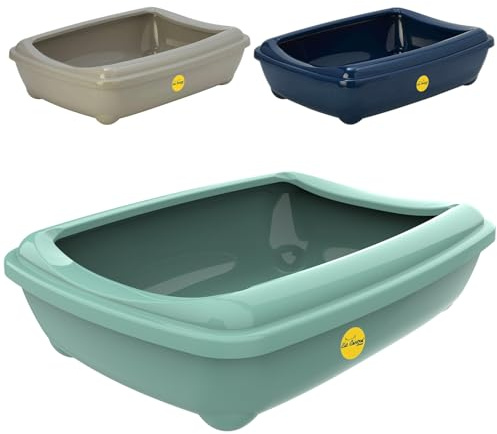 CAT CENTRE Green Open Cat Litter Tray with Detachable Rim, Jumbo 57cm | Kitten pet toilet, plastic litter pan, anti-spillage, rounded corners, easy clean, portable litter box