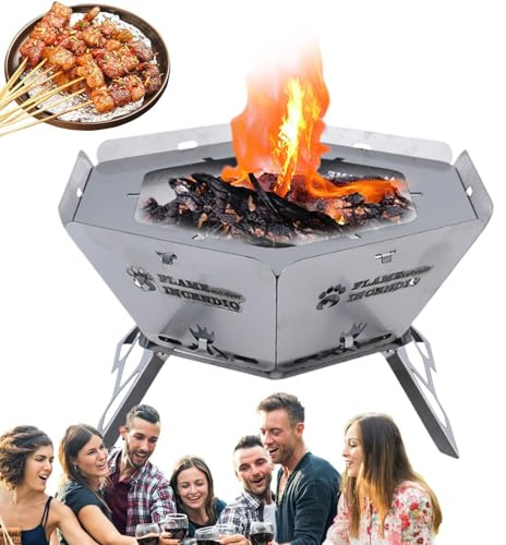 Fornello da campeggio portatile – Camini riscaldati esterni, griglia antincendio esagonale robusta | Barbecue robusto, stufa a legna per falò