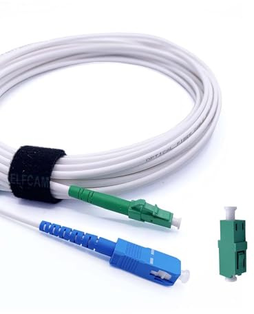 Elfcam - 10m Câble à Fibre Optique LC/APC à SC/UPC Simplex Monomode 3,0mm Blanc, La Livraison avec Le Coupleur pour FRITZ!Box,10 Mètre