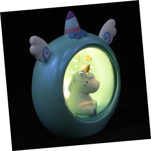 SHINEOFI luce notturna piccola lampada da comodino lampada decorativa luce unicorno camera da letto simpatica lampada da tavolo animale resina Sky-blue