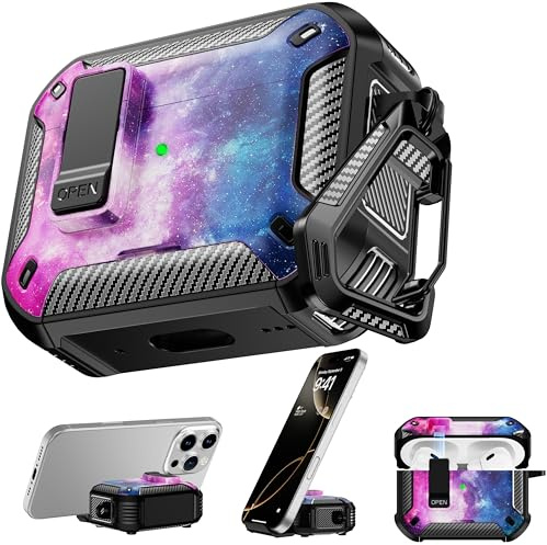 RFUNGUANGO Compatibile con AirPods Pro 2a Generazione / 1a Generazione Custodia Protettiva con Supporto per Telefono Compatibile con Funzione Magnetica Posteriore Cielo nero+stellato