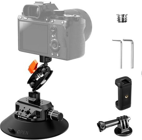 K&F CONCEPT 6 Camera Suction Mount with Magic Arm, Suction Cup with 1/4 3/8 ARRI Mounting Holes for Car Window Glass, Ballhead Magic Arm Compatible with DJI OSMO, GoPro Hero 13, Insta360 X5, iPhone