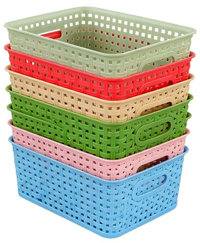powerking Cestino di stoccaggio in plastica, cesti scaffale con maniglie, 6 pacchetti di contenitori Organizzatore per casa, cassetto per ufficio, armadi e armadi
