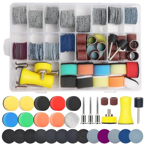 Seconero 297 Pcs 25mm Wet and Dry Sanding Discs and Drum Sander Set, Sanding Bits 60-10000 Grit Sandpaper Compatible with Rotary Tools, Drill Attachment Sanding Kit for Resin, Wood, Metal and Jewelry