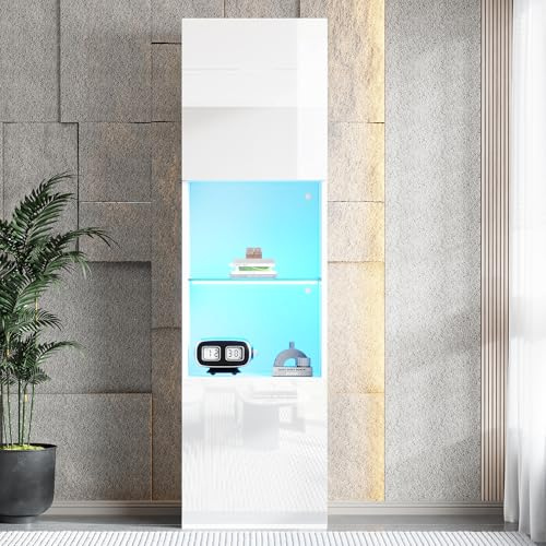Ligterra Glas VitrinenWeiß - Weiß Hochglanz mit LED-Beleuchtung - 3 Glasfächer - 160cm Hochschrank (45 * 35 * 160 cm) - Vitrine, Stehschrank, Lagerschrank ﻿