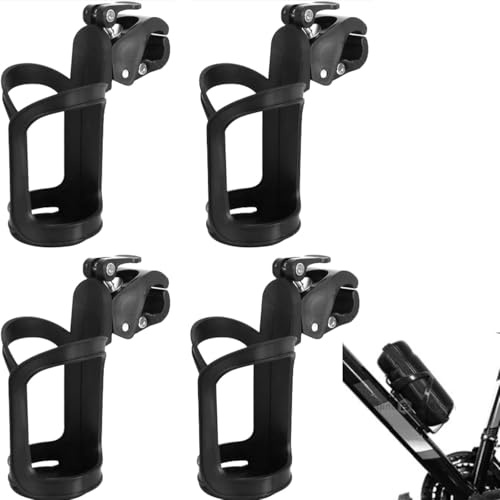 4 Stück Getränkehalter für Kinderwagen, 360 Grad Rotation Getränkehalter Fahrrad, Flaschenhalter Fahrrad Ohne Schrauben für Roller, Fahrräder, Mountainbikes, Rennrad, Rollstuhl (Schwarz)