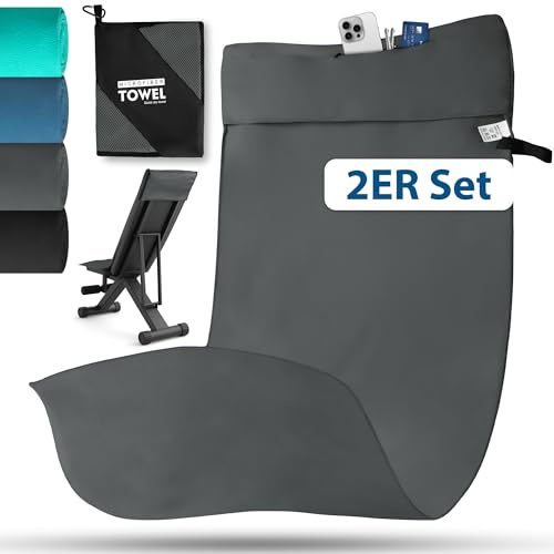 Novent Fitness Handtuch aus Mikrofaser 2er Set, 120x50cm Gym Handtuch mit Reißverschluss Tasche, Kompakt, rutschfest & Schnelltrocknend Sporthandtuch Fitnessstudio für Sport, Reise