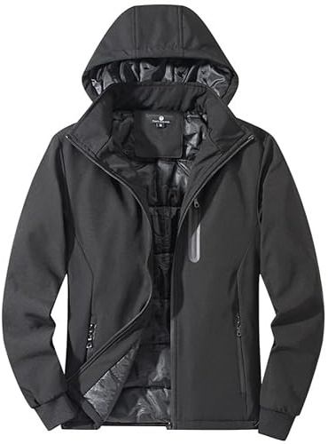 TONY BACKER Giacca Uomo Invernale Softshell Impermeabile Antivento con Cappuccio Staccabile, Giubbotto Cappotto Casual Trekking 3510 (IT, Testo, XXL, Regular, Regular, NERO-02)