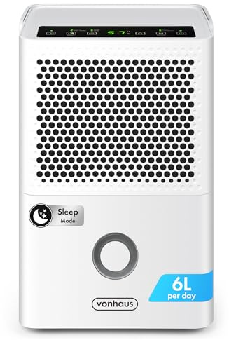 VonHaus Dehumidifier 6L/Day, 1.1L Water Tank – Moisture Extraction Machine For Damp, Condensation, Laundry/Clothes Drying, Prevents Mould & Smells – For Home, Bedroom, Utility Room & More