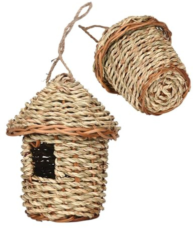 Xinhuju Casette per Uccellini in Esterna - di Paglia Naturale, capanna per la schiusa dei pappagalli, rifugio Ecologico, Grotta di Allevamento Intrecciata a Mano | Accessorio da Giardino Esterno per
