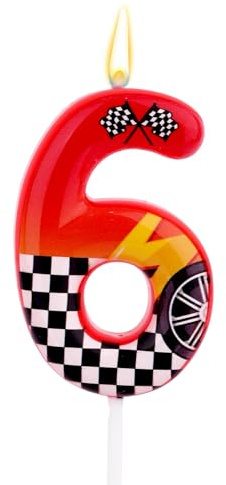 Velas de Cumpleaños con Temática Carreras, Velas con Números Carreras | Diseño de Rueda a Cuadros en Blanco y Negro Decoración para Tartas Cumpleaños Ideal para Fiestas Infantiles (6)