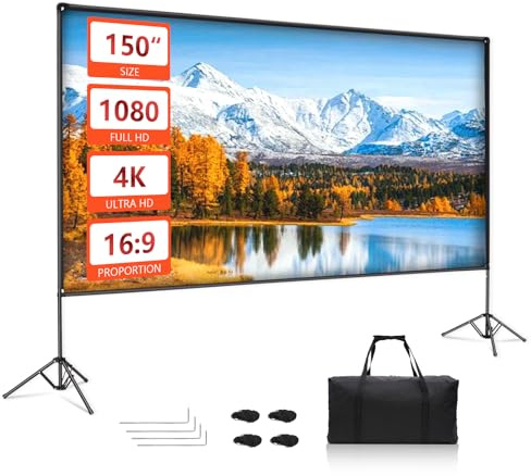 EMART Pantalla de Proyección con Soporte 150 Pulgadas 16:9 4K HD Tela