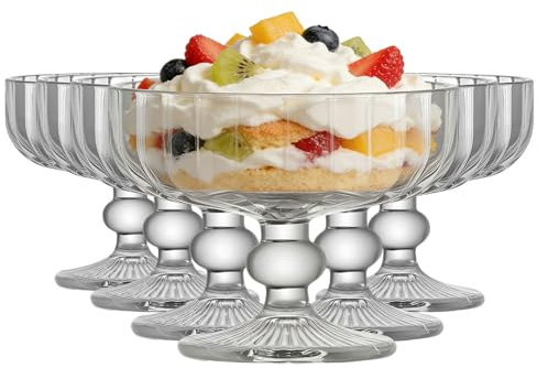 Aulivra 6 PCS Glass Dessert Bowls Set, 320ml Ice Cream Sundae Cups, Clear Footed Dessert Glasses for Trifle, Fruit, Pudding, Snacks & Party Serving